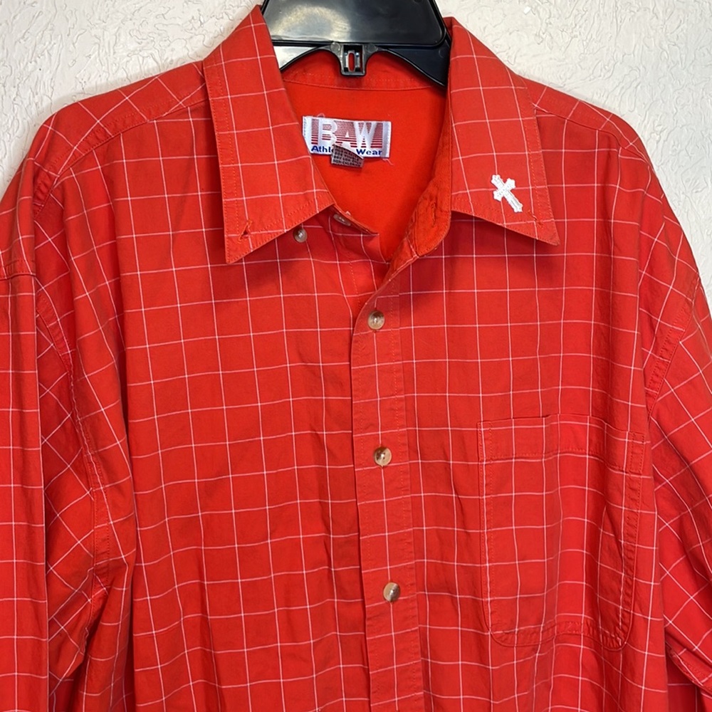 BAW Athletic Wear Orange Checkered Button Down Long Sleeve Shirt